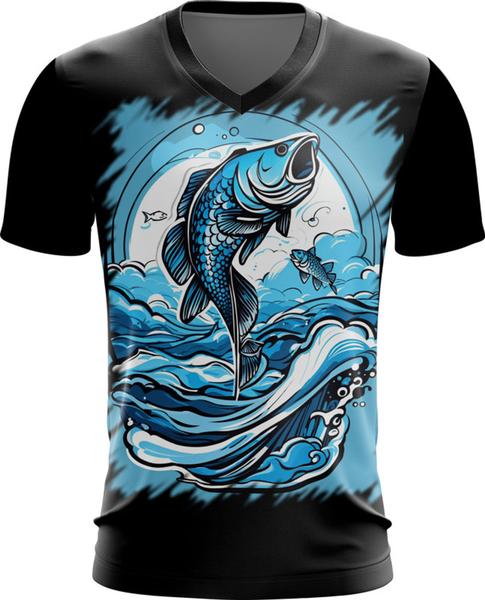 Imagem de Camiseta Gola V Pesca Esportiva Peixes Azul Paz 11