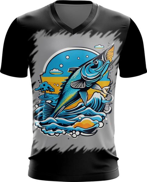 Imagem de Camiseta Gola V Pesca Esportiva Peixes Azul Paz 2