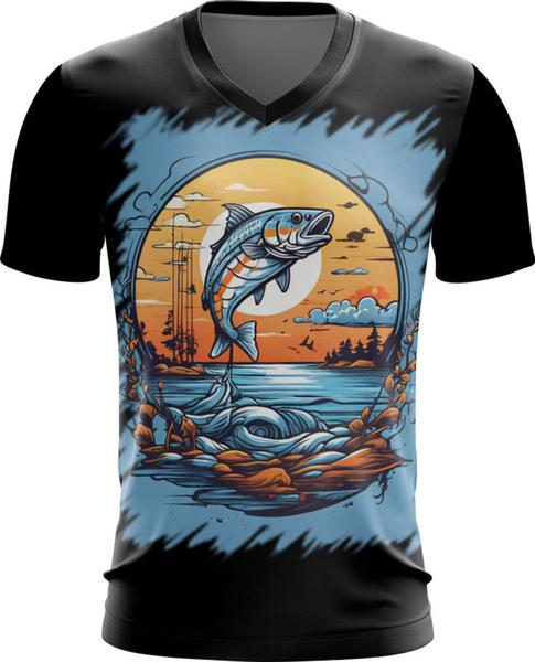 Imagem de Camiseta Gola V Pesca Esportiva Peixes Azul Paz 5