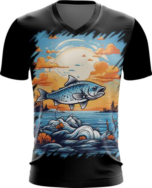 Imagem de Camiseta Gola V Pesca Esportiva Peixes Azul Paz 6