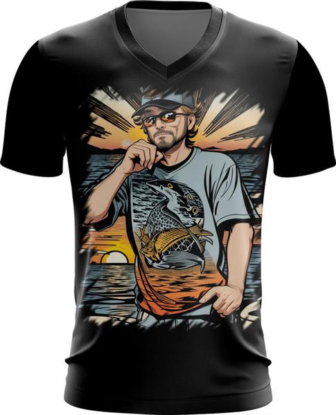 Imagem de Camiseta Gola V Pesca Esportiva Pôr do Sol Peixes 10