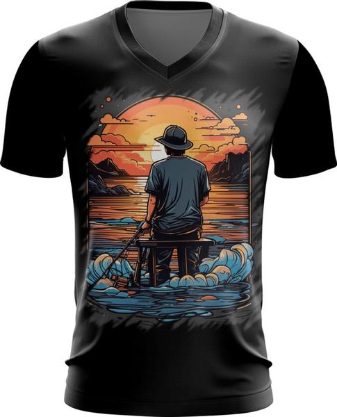 Imagem de Camiseta Gola V Pesca Esportiva Pôr do Sol Peixes 11