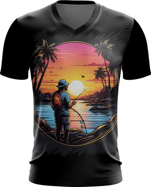 Imagem de Camiseta Gola V Pesca Esportiva Pôr do Sol Peixes 14