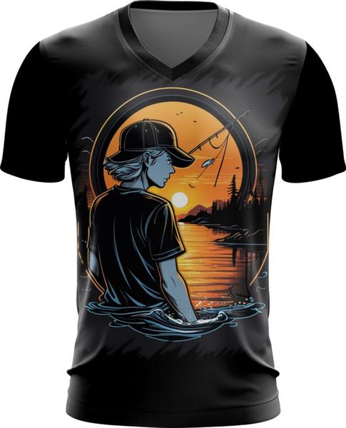 Imagem de Camiseta Gola V Pesca Esportiva Pôr do Sol Peixes 23