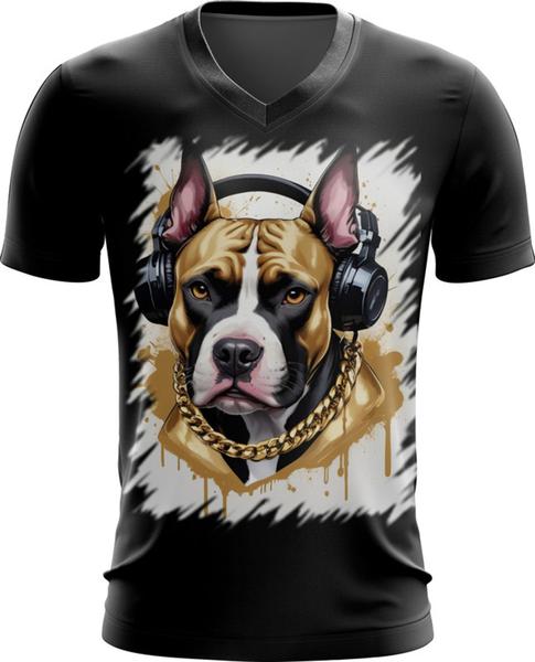 Camiseta Gola V Pitbull com Headphones 5 - Kasubeck Store Imagem de Camiseta Gola V Pitbull com Headphones 5