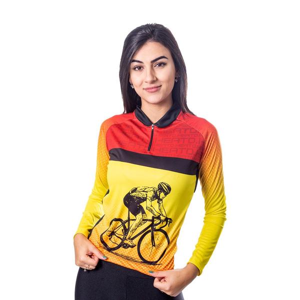 Camiseta Headt Ciclismo Manga Longa Feminina Vermelha - Heatd Imagem de Camiseta Headt Ciclismo Manga Longa Feminina Vermelha
