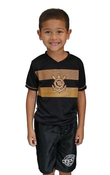 Imagem de Camiseta Infantil Corinthians Preta Estampa Dourada Oficial