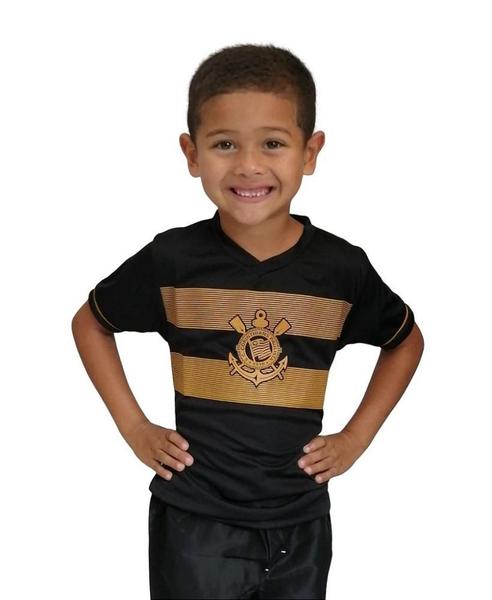 Imagem de Camiseta Infantil Corinthians Preta Estampa Dourada Oficial