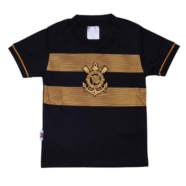 Imagem de Camiseta Infantil Corinthians Preta Estampa Dourada Oficial