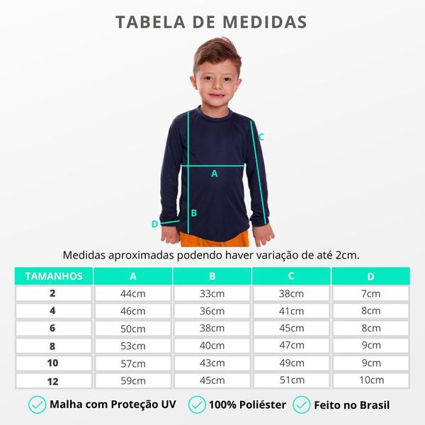 Imagem de Camiseta Infantil Menino Proteção UV Térmica Solar Manga Longa Camisa Praia Esporte