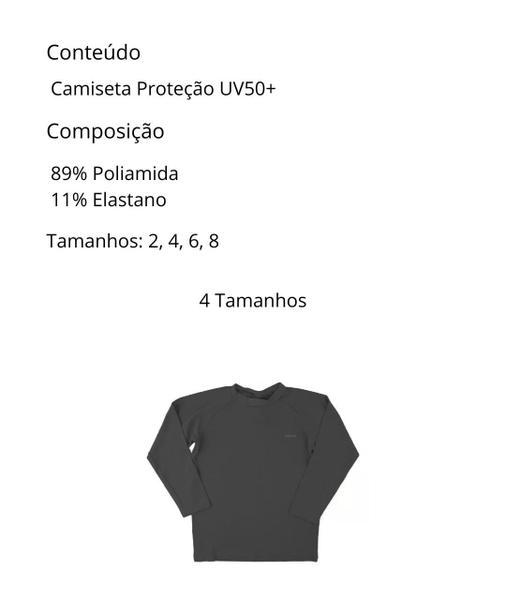 Imagem de Camiseta Infantil Proteção Uv 50+ Manga Longa 4 Tamanhos