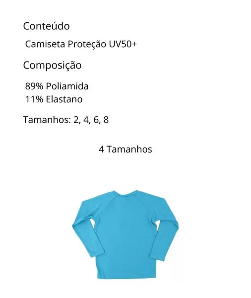 Imagem de Camiseta Infantil Proteção Uv 50+ Manga Longa 4 Tamanhos