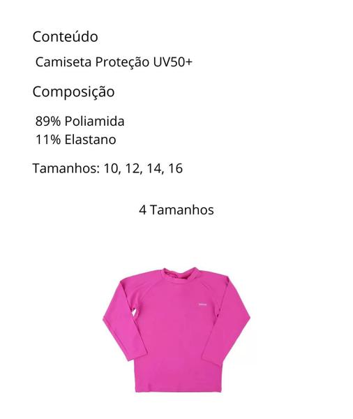 Imagem de Camiseta Infantil Proteção Uv 50+ Manga Longa Tamanhos 10/16