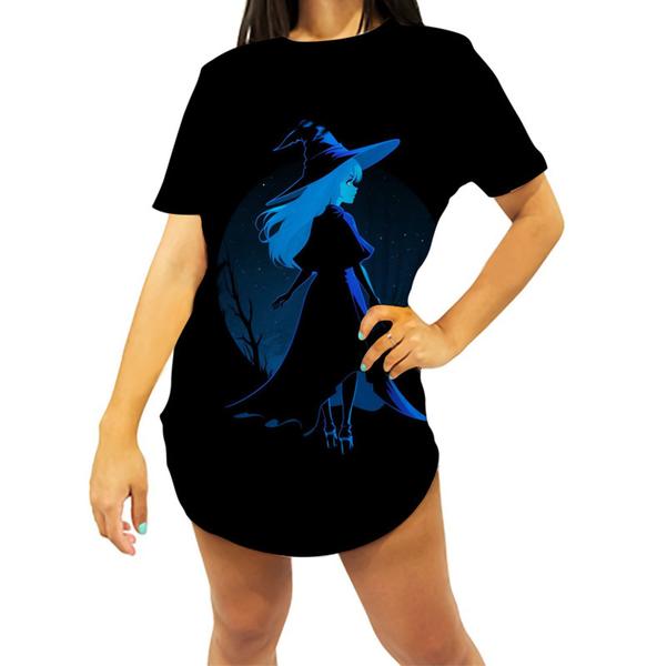 Imagem de Camiseta Longline Bruxa Halloween Azul Festa 10