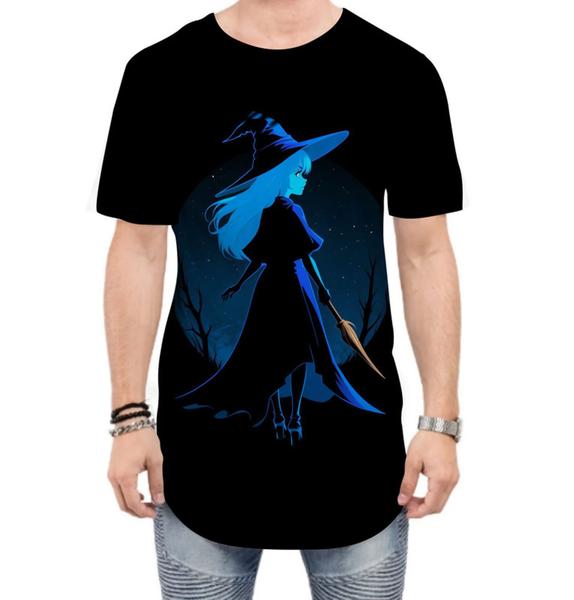 Imagem de Camiseta Longline Bruxa Halloween Azul Festa 10