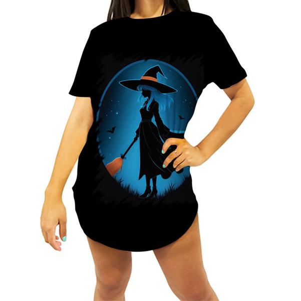 Imagem de Camiseta Longline Bruxa Halloween Azul Festa 5