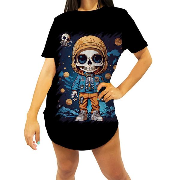 Imagem de Camiseta Longline Caveira Infantil Estilosa Unif 4