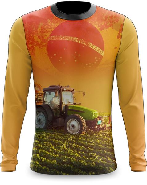 Imagem de Camiseta Manga Longa Brasil Agro Roça Trator Fazenda