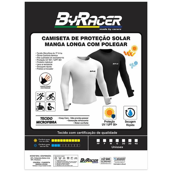 Imagem de Camiseta Manga Longa c/ Polegar Proteção Solar UV50+ ByRacer - Cor Branca - Tamanho PP