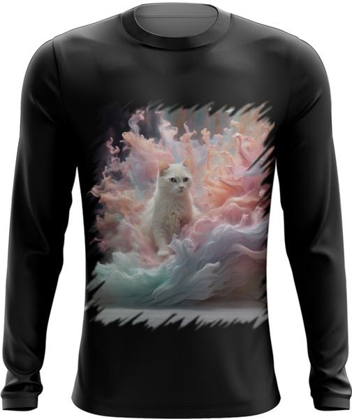 Imagem de Camiseta Manga Longa Gato Explosão de Cores Hipnotizante 1