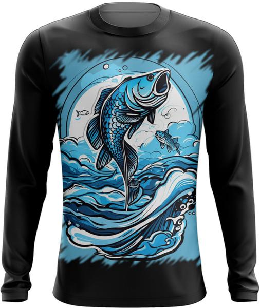 Imagem de Camiseta Manga Longa Pesca Esportiva Peixes Azul Paz 11