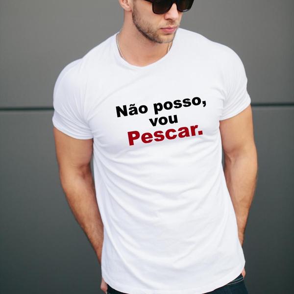 Imagem de Camiseta Masculina Branca Poliester  - Não Posso Vou Pescar