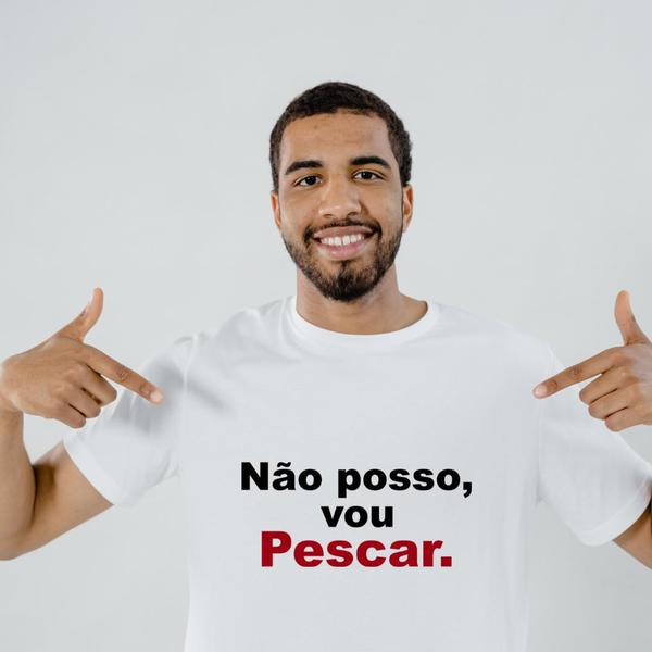 Imagem de Camiseta Masculina Branca Poliester  - Não Posso Vou Pescar