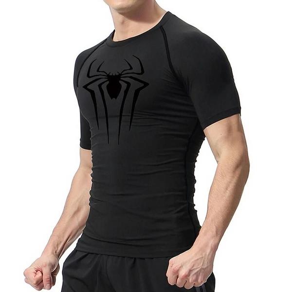 Imagem de Camiseta Masculina de Compressão com Estampa de Aranha - Secagem Rápida e Manga Curta para Treino