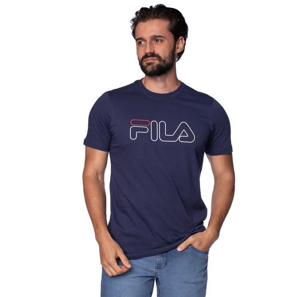 Imagem de Camiseta Masculina Fila Regular Letter Outline Manga Curta com Logo Marinho