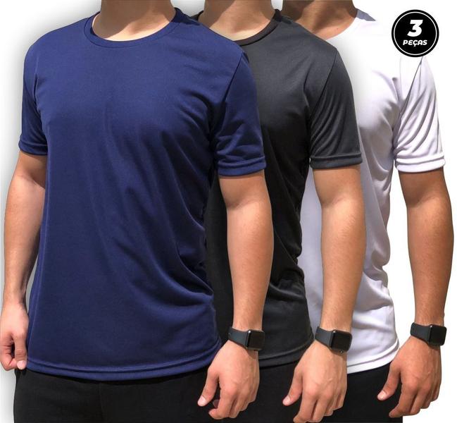 Camiseta Masculina Kit 3 Camisa Dry Fit Manga Curta Alta Transpiração P/Esportes Academia Caminhada - Moda Fashion Imagem de Camiseta Masculina Kit 3 Camisa Dry Fit Manga Curta Alta Transpiração P/Esportes Academia Caminhada