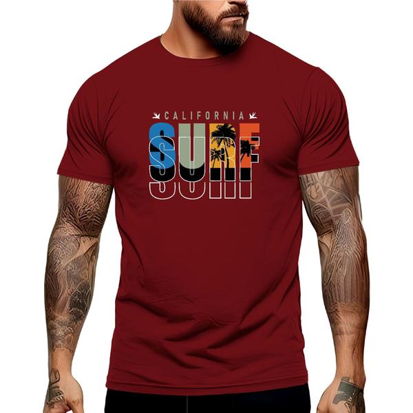 Imagem de Camiseta Masculina Surf Califórnia Verão Manga Curta Gola Redonda Academia Shopping 100% Algodão