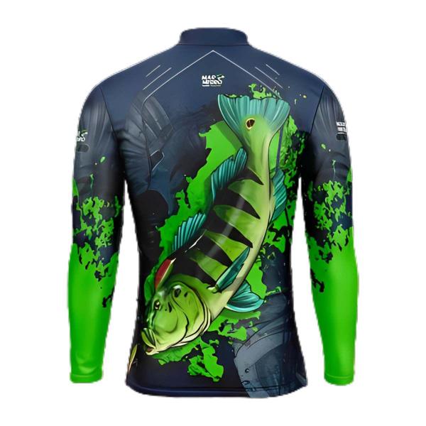 Imagem de Camiseta Pesca Esportiva Mar Negro Infantil Premium Tucunaré Azul Proteção UV