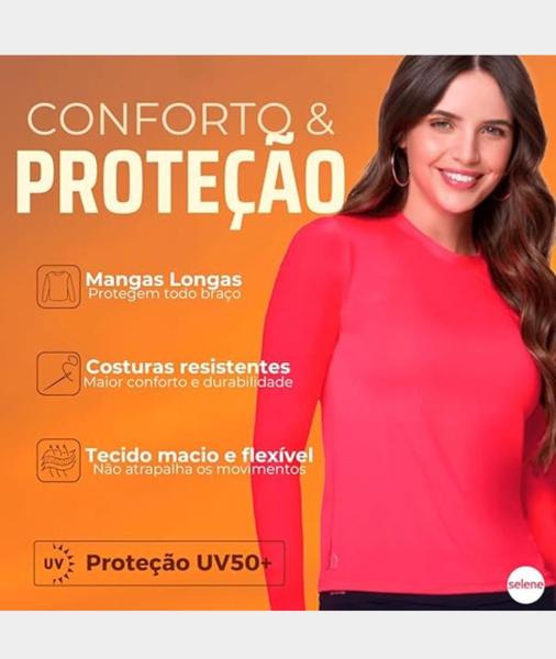 Camiseta Proteção Solar Uv 50+ Manga Longa Selene Feminina Imagem de Camiseta Proteção Solar Uv 50+ Manga Longa Selene Feminina