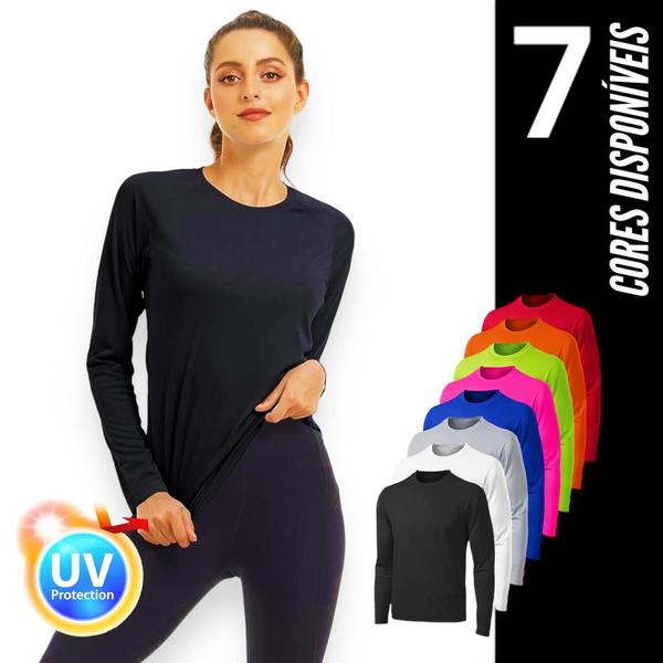 Imagem de Camiseta PROTEÇÃO SOLAR UV Feminina Manga Longa Térmica Academia Corrida Yoga praia PLT 359