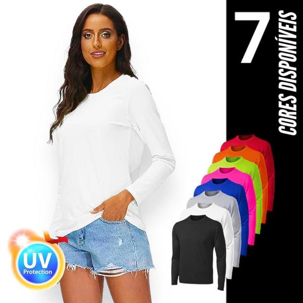 Imagem de Camiseta PROTEÇÃO SOLAR UV Feminina Manga Longa Térmica Academia Corrida Yoga praia PLT 359