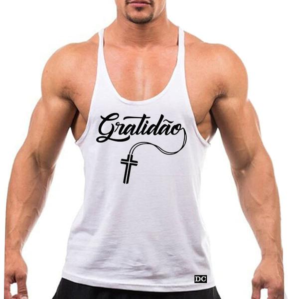 Imagem de Camiseta Regata Cavada Masculina Academia Treino Gratidão