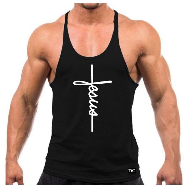 Imagem de Camiseta Regata Cavada Masculina Machão Treino Academia Fitness Personalizada Jesus Cristo