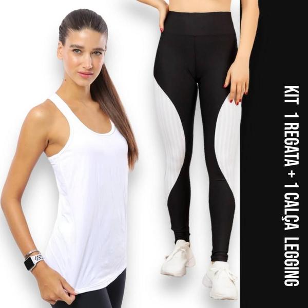 Imagem de Camiseta REGATA DRY FIT Tecido furadinho + Calça LEG LEGGING REDINHA Conjunto Fitness Feminino 631