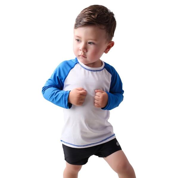 Imagem de Camiseta Térmica Infantil Proteção Solar Uv50+ Tam 1 Ao 6 Branca com Azul Royal