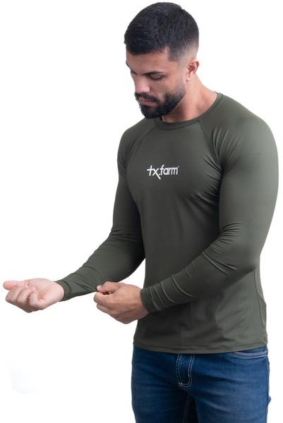 Imagem de Camiseta Térmica Masculina Uv50+ Texas Farm - Uvm001 - Verde Militar/ Branco