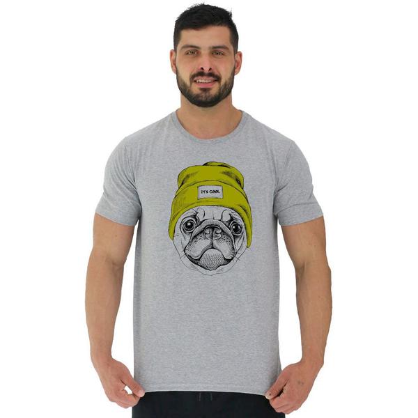 Imagem de Camiseta Tradicional Manga Curta MXD Conceito Pug Hipster De Touca