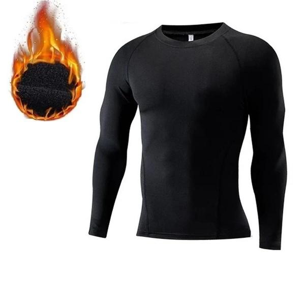 Imagem de Camisetas Térmicas Masculinas de Lã Fina - Compressão Elástica para Fitness e Esportes de Inverno