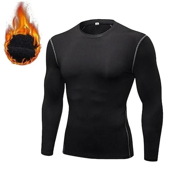 Imagem de Camisetas Térmicas Masculinas de Lã Fina - Compressão Elástica para Fitness e Esportes de Inverno