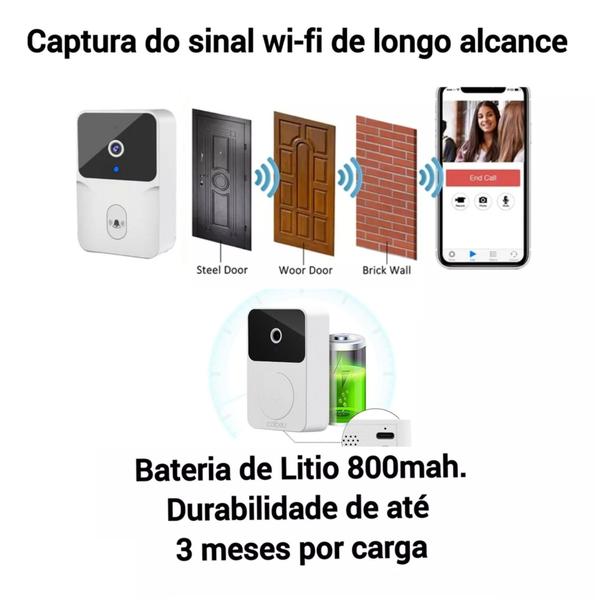 Imagem de Campainha Com Câmera Porteiro Inteligente Sem Fio Wi-Fi Smart Home Celular