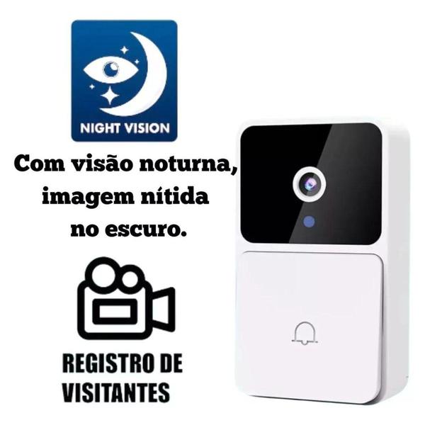 Imagem de Campainha Com Camera Wifi Sem Fio Inteligente Interfone Audio Branca - Dorbell