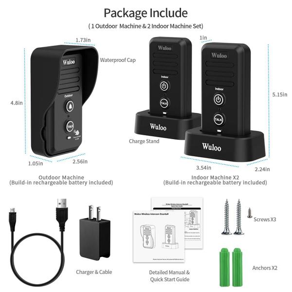 Imagem de Campainha de intercomunicação sem fio Wuloo à prova d'água de 1/2 milha de alcance