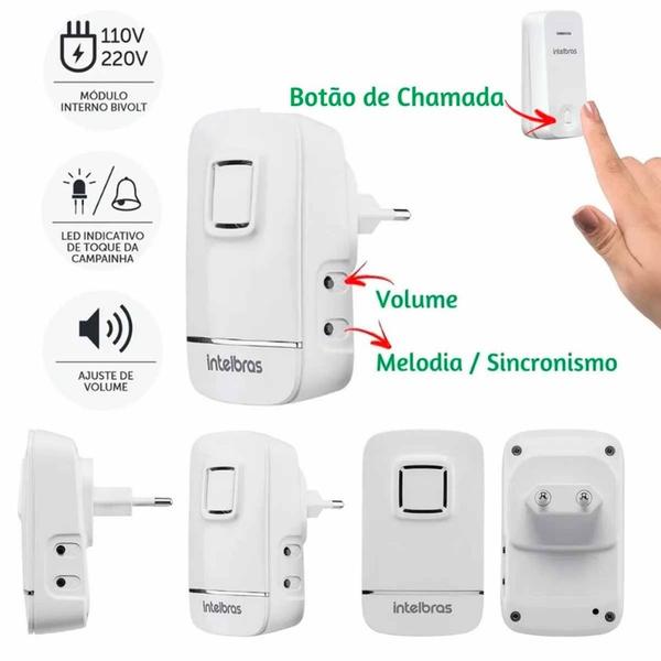 Imagem de Campainha Eletrônica Sem Fio Wireless Sem Bateria Intelbras Alcance ate 100Mts 2 Modulos Externos A Prova D' Agua