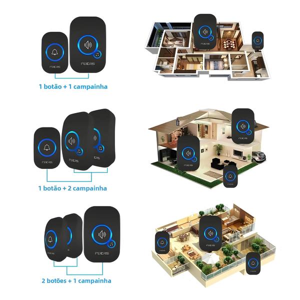 Imagem de Campainha Inteligente Sem Fio - Alcance de 150m, 32 Sinos e Luzes Coloridas