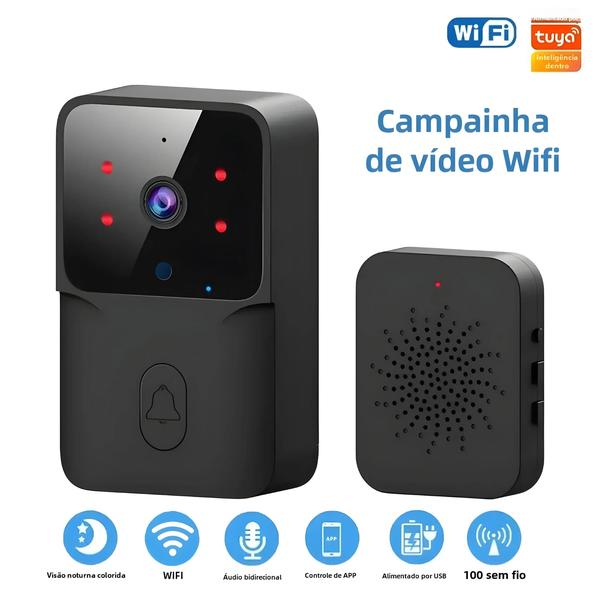 Imagem de Campainha Inteligente Sem Fio Wi-Fi com Câmera - Bateria e Compatível com Alexa e Google