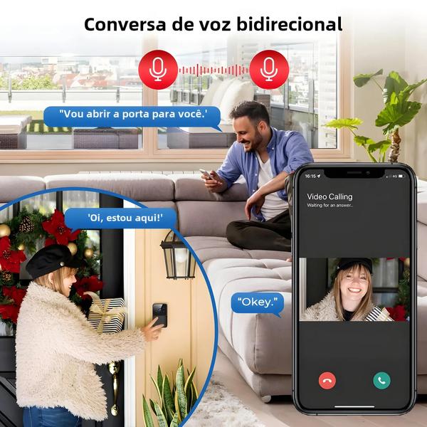 Imagem de Campainha Inteligente Sem Fio Wi-Fi com Câmera - Bateria e Compatível com Alexa e Google